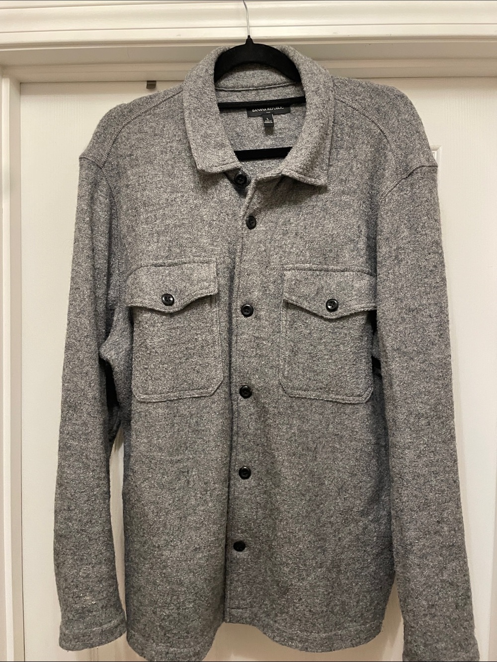 Banana Republic Men’s Gray Button-Up Wool Blend boucle Shirt Jacket fall winter